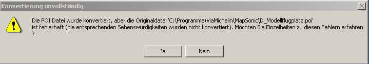 MapSonic POI Manager: Fehlermeldung, die man jedoch getrost au�er Acht lassen kann